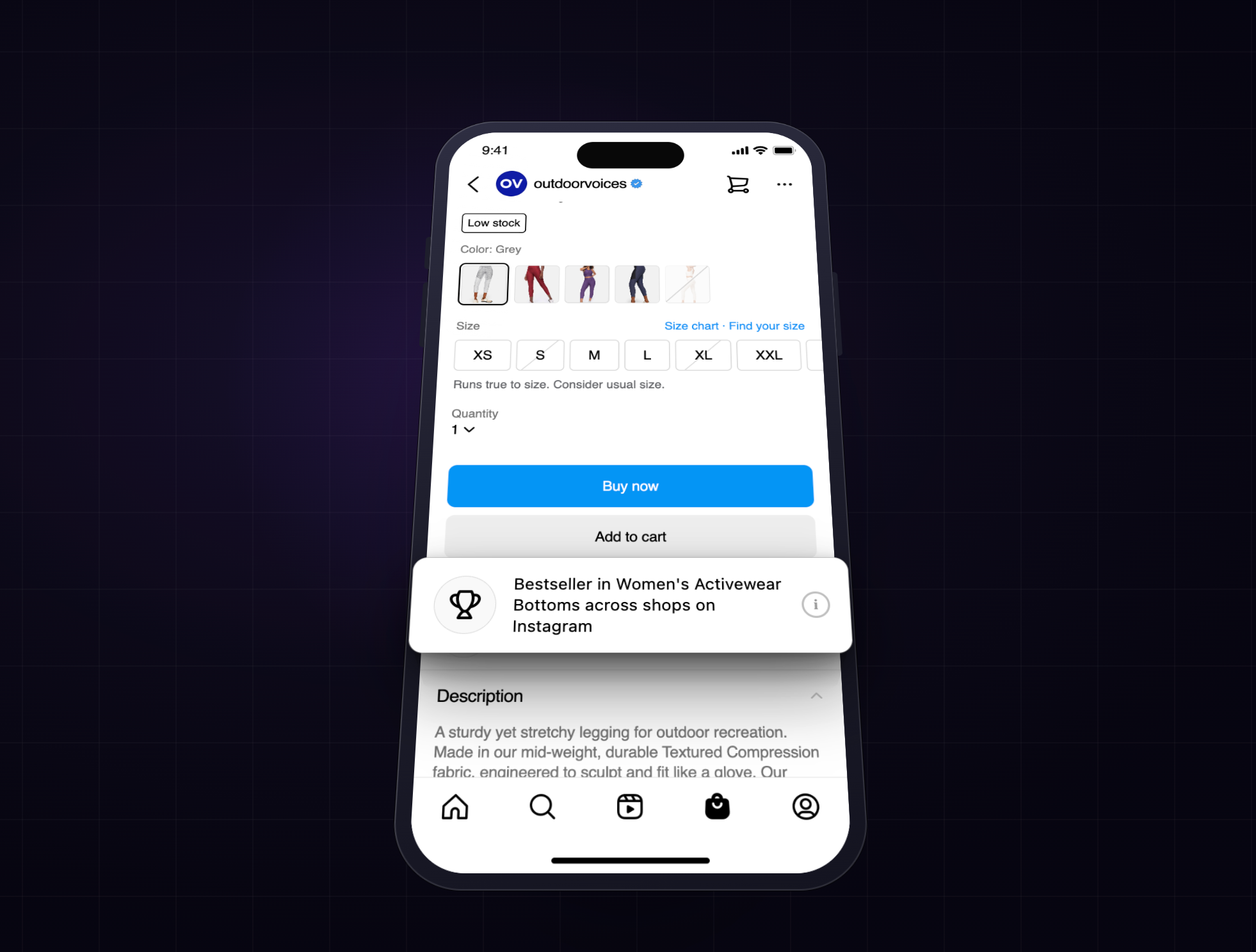 Product Ranking on the PDP — best-seller badge on an Instagram Shops product page